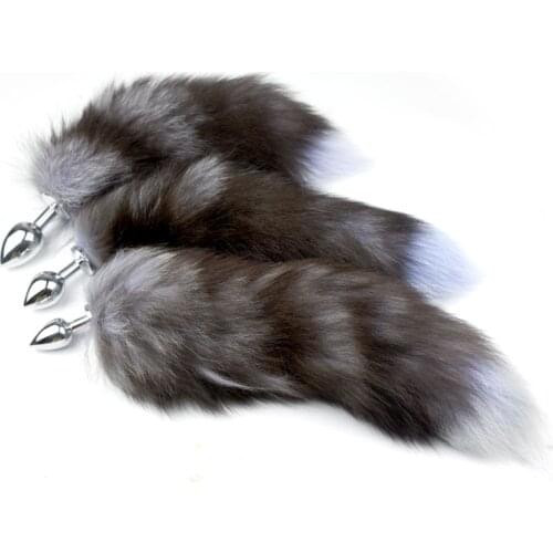 Three size as 1 set Fox Tail lavender purple and black Anal Plug Metal butt Adult sexy Toy product For Men Women