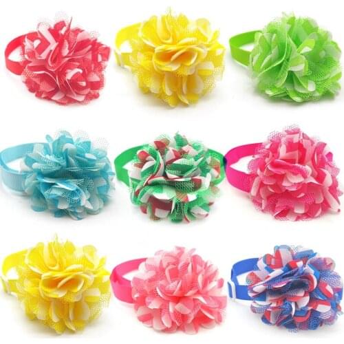 30/50 Pc Dog Bow Tie Chiffon Stripe Flower Pet Dog Bowties Adjustable Pet Puppy Dog Collar Dog Accessories For Small Medium Dog