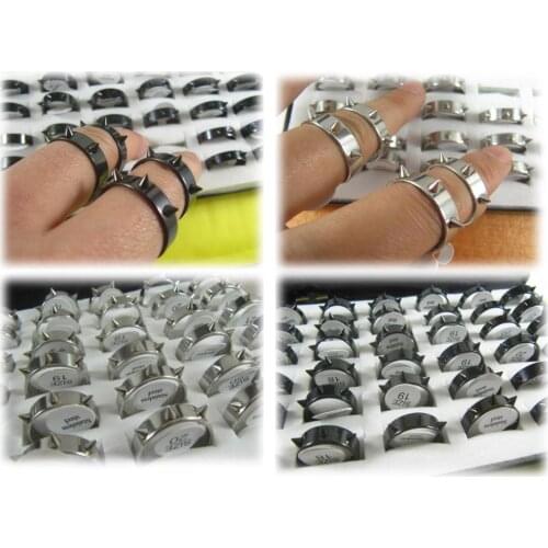 36 Pcs/lot Punk Style Spike Stainless Steel Rings Mens Ring