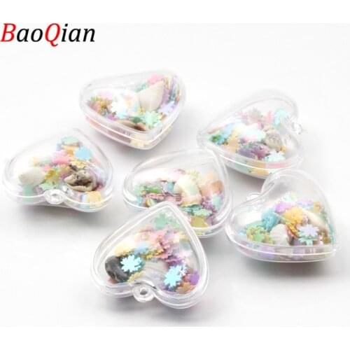 5pcs/lot Glitter Love Heart Flower Shell Charms Pendants Beads For DIY Jewelry Making Bracelets Earring key chain Creative Gift