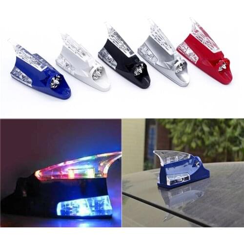 1 Pcs Car Roof Shark Fin Antenna ABS Warn Singal Wind Power LED Colorful Flash Light Fit For Most Cars Exterior Aerials Styling