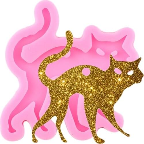 Shiny Halloween Cat Keychain Molds Animals Silicone Epoxy Resin Mould DIY Jewelry Making Necklace Pendant Moulds