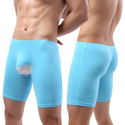 Fitness Long Men Boxer Underwear Mesh Breathable Men Underwear Boxer Shorts Long Leg Trunks Sexy Boxer Pouch Running Underpants