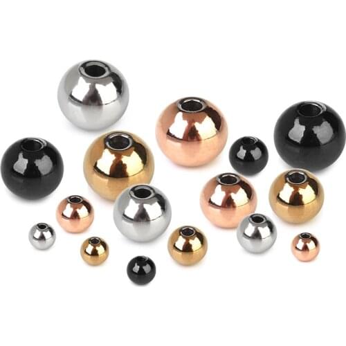 20pcs/lot 3 4 5 6 8mm Stainless Steel Rose Gold Black Spacer Beads Charm Loose Beads DIY Bracelets Beads For Jewelry Making
