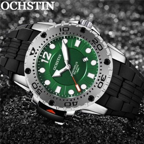 OCHSTIN Men Watch Top Luxury Brand Green Military Army Waterproof Male Clock Sport Business Rubber Quartz Man Wristwatch 6124