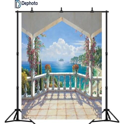 DePhoto Seaside Palace Pavilion Garden Landscape Photography Backgrounds For Photo Studio wedding Custom Photo Backdrops Props