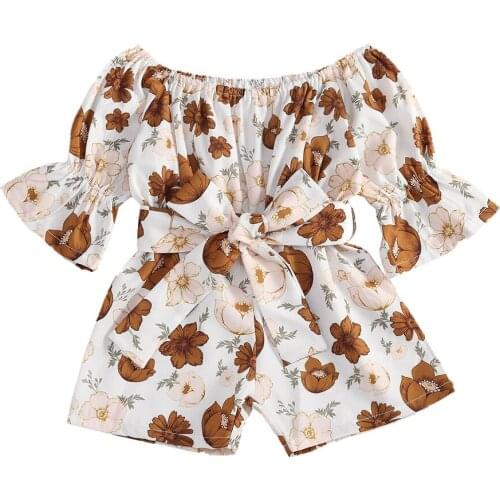 Children Off-the-shoulder Jumpsuit Floral Baby Girl Summer Clothes Casual Style Playsuits