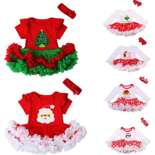 Babies Christmas Multi-style Polka Dots Ruffle Dress Newborn Baby Girls Cute Dress Headband Party Outfit Costume Xmas Clothes