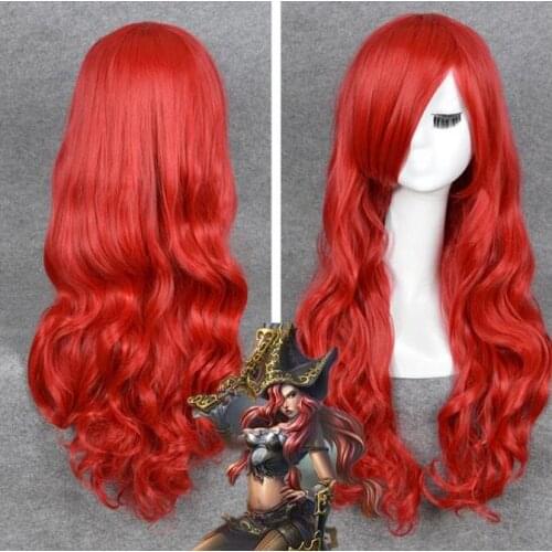 Wig LOL Miss Fortune Cosplay Long Wavy curly Red Heat Resistant Hair Wigs