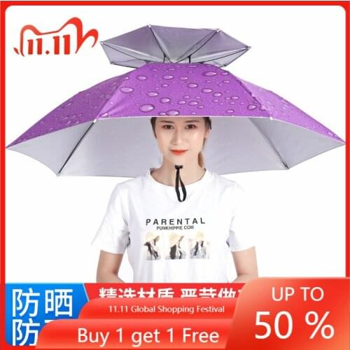 Two-Fold Double-Layer Windproof Umbrella Cap Head-Wearing Umbrella Large Folding Bamboo Hat Fishing Umbrella Cap Sunshade