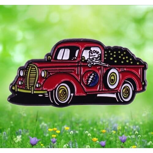 Jerry Garcia SYF Steal Your Face enamel pin keep Truckin red truck skeleton rock folk country jazz brooch Deadhead gift badge