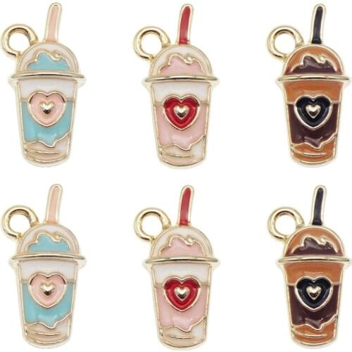 Julie Wang 6PCS Enamel Milk Tea Charms Zinc Alloy Gold Tone Artificial Drink Pendant Bracelet Jewelry Making Accessory 3 Colors