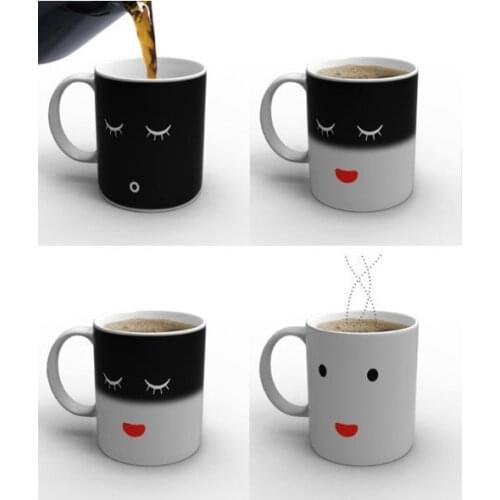 Hot sale! Ceramic Smilling Face Magic Color Changing Mug/ Coffee milk tea Cup for christmas gift