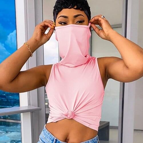 Sexy Stacked Turtle Neck Slim Tank Top Women Summer Clother 2021 New Cute Outfits Trendy Fashion Sleeveless Mask T Shirt