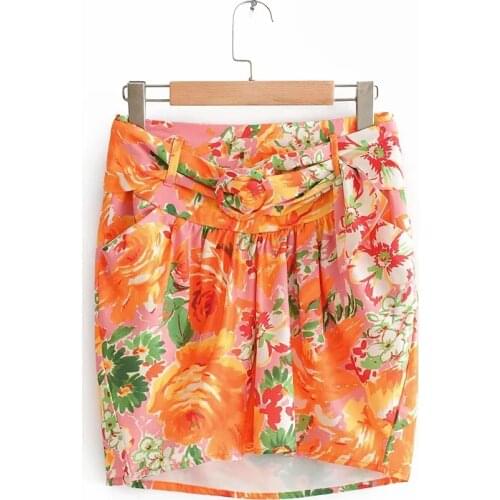 Wowmen sashes floral mini skirts 2020 fashion ladies pleated button abone lnee skirt elegant female prairie chic style
