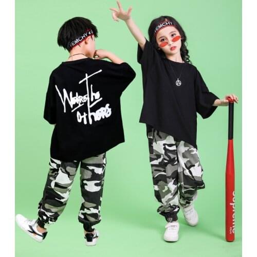 Fashion Childrens Hip-hop Suit Boys Handsome Camouflage Short-sleeved Costumes Girls Hip-hop Costumes Dancewear Stage Outfit
