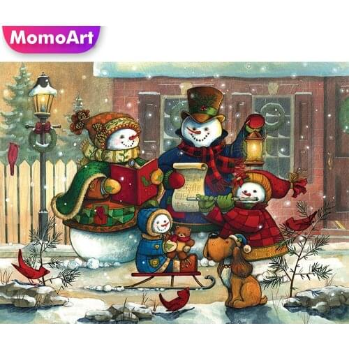 MomoArt 5D DIY Diamond Mosaic Snowman Cross Stitch Set Diamond Embroidery Scenery Needlework Beaded Painting Art Wall Decor