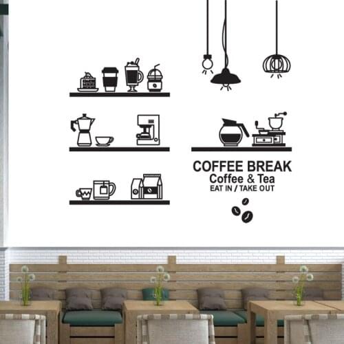 Coffee Shop Sticker Decal Cafe Cup Vinyl Art Wall Decals Decor Decoration Break Coffee Glass Decals CAFE1024