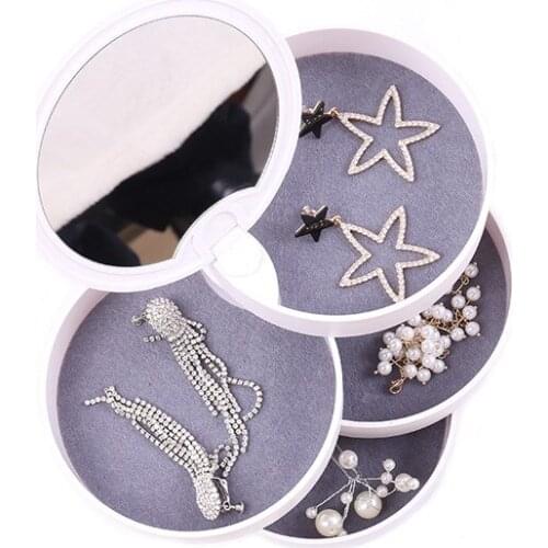 Small Jewelry Storage Box Organizers 4-Layer Rotating Travel Jewelry Tray Case with Lid for Earings Bracelets Rings Bracelets