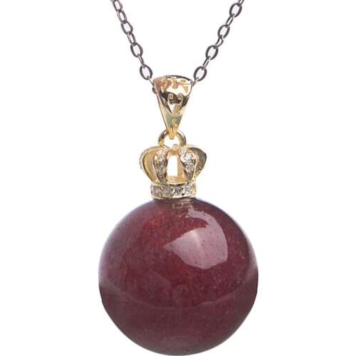 2018 Newly Genuine Natural Strawberry Quartz Crystal Bead Pendant Gold Plating Crown Women Lady Necklace Pendants Drop Shipping