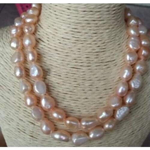 New long 34inches 10-12mm baroque south pink pearl necklace