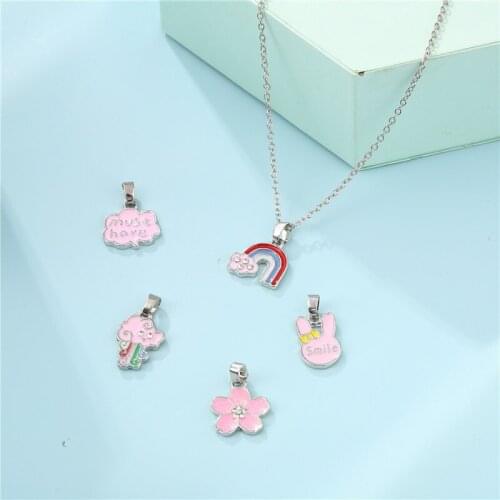 5 Charms Enamel Rainbow Strawberry Adorable Necklace Kid Lovely Cute Cartoon Accessories Girl Birthday Gifts Children Jewelry