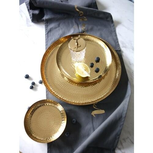Light Luxury Multifunctional Golden Tray Home Honeycomb Texture Brass Fruit Tray Desktop Storage Tray Coffee Table Soft Decor