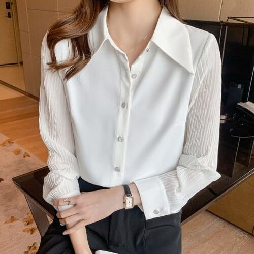 Chikichi Chiffon Shirt Women 2021 New Autumn Temperament Outside WearingTurn-down Collar Office Lady Solid Button Up Shirt