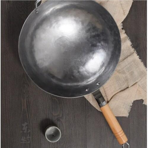 Wok Traditional Handmade Household Chinese Healthy Uncoated Uniformly Heated Non-stick Pan With A Pointed Bottom Easy To Clean