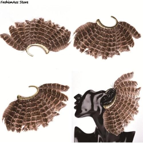 Unisex New Unique Non Piercing Gold Clip On Earrings For Women/Men Retail Big Feather Ear Cuff 18cm/7.1in