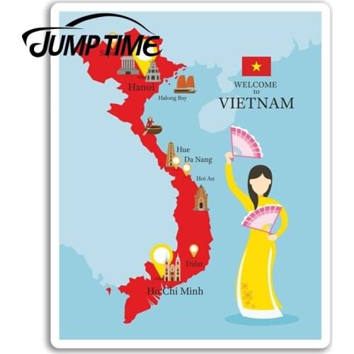 Jump Time for Vietnam Map Vinyl Stickers Hanoi Travel Sticker Laptop Luggage Decal Rear Windshield Waterproof Car Accessories