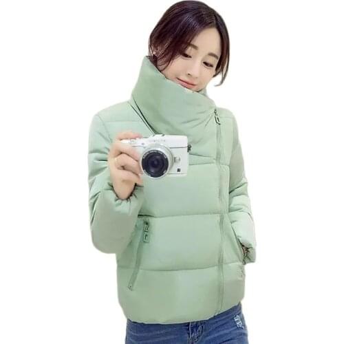 2021New Cotton Ladies Jacket Winter Zipper Stand-Up Collar Female Coat Thick Bread Clothes Down Cotton Student Lady Outerwear