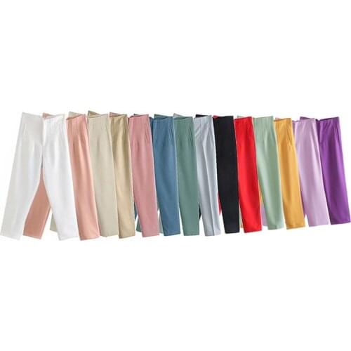 Womens 2021 Spring and Autumn Pants Womens Pants High Waist Pants Feet Pants Office Pants Fashion Buttoned Casual Pants traf