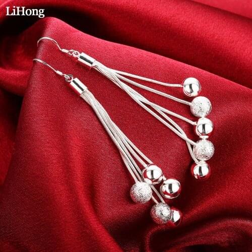 925 Sterling Silver Beads Long Earrings Women Fashion Pendant Earrings Party Jewelry