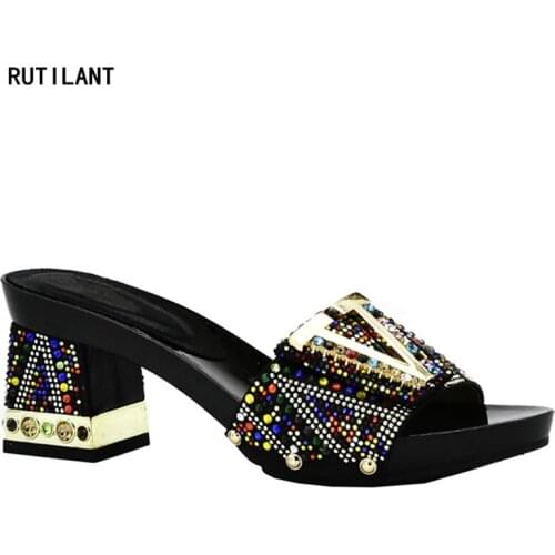 Ladies Sexy High Heels Women Pumps Sapato Feminino Slip on Women Summer Slipper Shoes Decorated with Rhinestone In New 2018