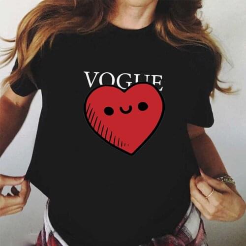 Harajuku Female Tops Funny Love Heart Casual Women T-shirt Summer Short Sleeve New Graphic Girl Sweet Black Clothing