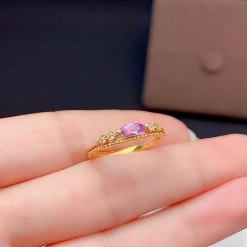 Chic purple Amethyst gemstone ring for women jew real 925 silver gold plated natural gem birthday christmas present
