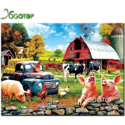 Farm animals cow sheep mosaic diamond embroidery Square round drill scenic diamond painting Wall Picture farmhouse decor YY2756