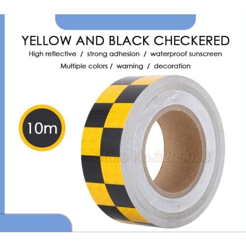 10MX5CM Yellow Black Lattice Reflective Stickers Car Safety Mark Warning Strips Reflective Film For Car Decoration Accessories