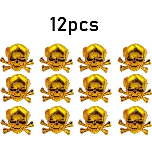 12pcs Pirate Rings Kids Pirate Skull Performance Props Golden Rings Halloween Kids Birthday Party Favors Gift Toy Rings