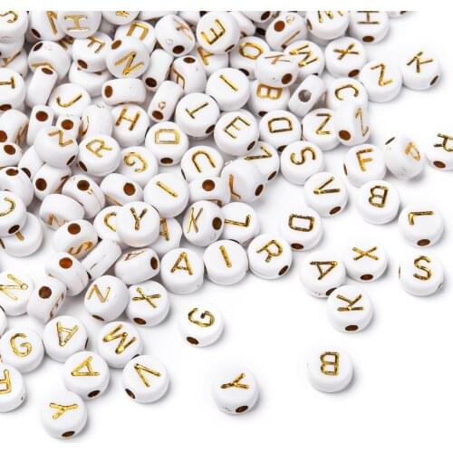 200pcs Plating Acrylic Beads Flat Round Metal Enlaced Alphabet Heart Style Loose Spacer Charms for Bracelets Jewelry DIY Making
