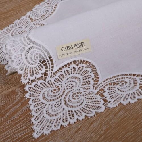 A003: White premium cotton lace handkerchiefs crochet hankies for women/ladies wedding gift