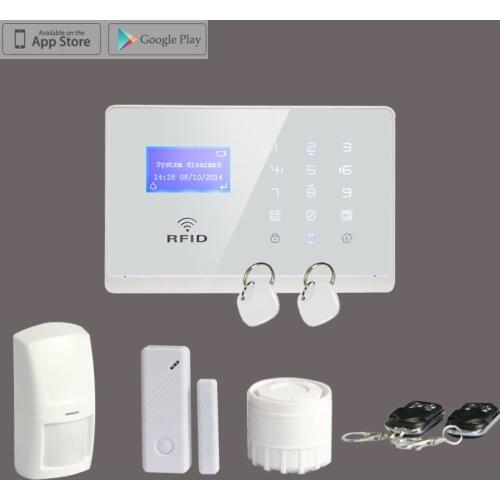 Wireless GSM SMS RFID Smart Home Alarm System Remote Control with LCD Display Touchscreen,Free Shipping