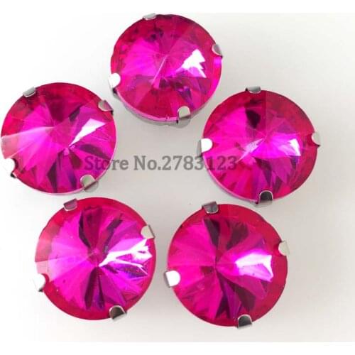 Four claw Silver bottom rose red round shape AAA Glass Crystal sew on rhinestones for clothes free shipping