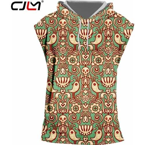 CJLM Mens Casual Tank Tops With Hooded Fashion 3d Print Birds Skull Sleeveless Hoodies Hombre Bodybuilding Fitness Undershirts