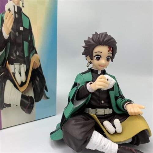 Demon Slayer Tanjirou Sitting Smile Ver. PVC Action Figure Kimetsu no Yaiba Rice Balls Series Zenitsu Nezuko Model Collect 14cm