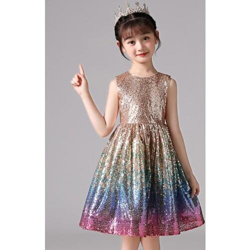 Hot Selling Baby Girls Flower sequins Dress High quality Party Princess Dress Children kids clothes 4-12 yrs
