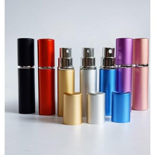 60 x 5ml Flat Head Glass Fine Mist Perfume Bottle Bright Color Aluminum Outer Sample Jar Wholesale