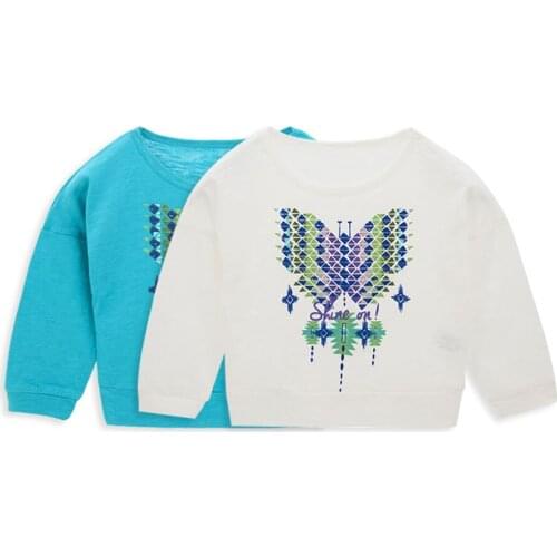 KAVKAS Kids Girl T-shirt Long Sleeve 100% Cotton Butterfly Print 1-4 Years Children Autumn Clothes Tops Shirt