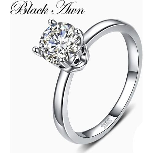 [BLACK AWN] 925 Sterling Silver Ring Trendy Wedding Rings for Women Round Female Bague Sterling Silver Jewelry G078